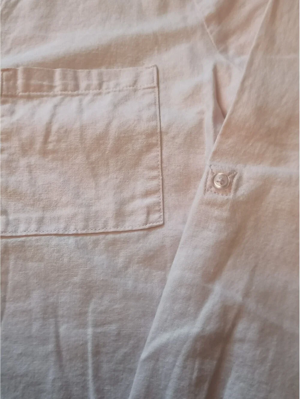 Nine West Light Pink Linen Blend Button-Up Shirt Front Pockets Split Neckline M